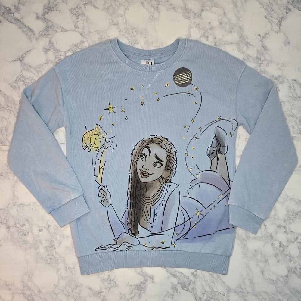Disney Wish Crewneck Pullover Girl's Large Blue Asha & Star Sweatshirt